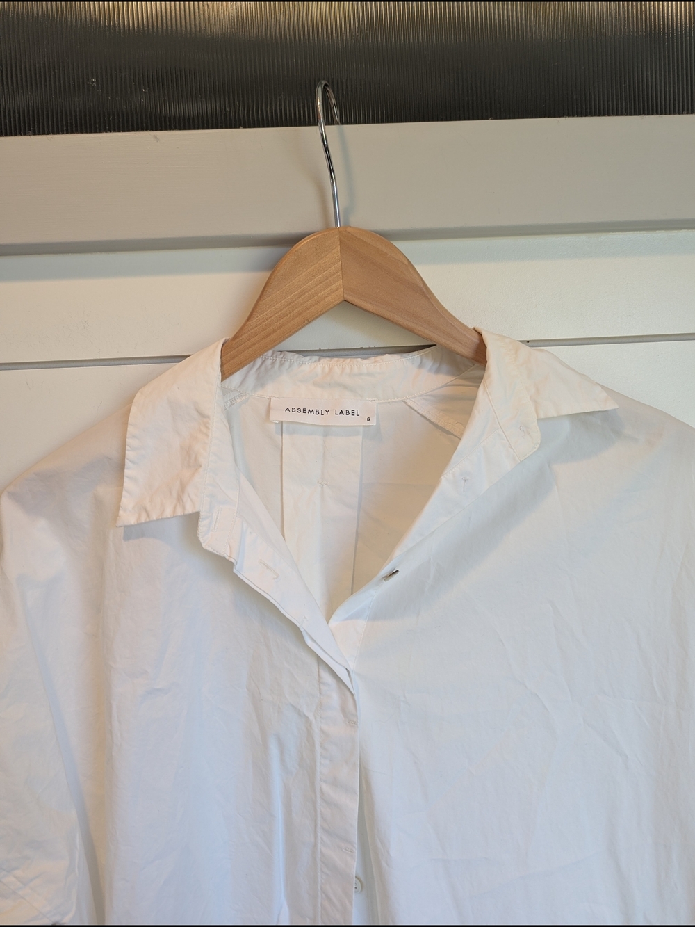 Assembly Label White Mini Shirt Dress Size 6 Small Long Sleeve Crisp - Picture 2 of 11